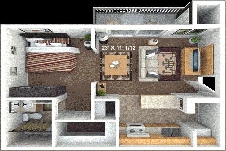 Floor plan for studio, 1 bath, 480 sqft